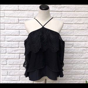 Cinq A Sept Fleur Silk Tiered Cold Shoulder Top XS